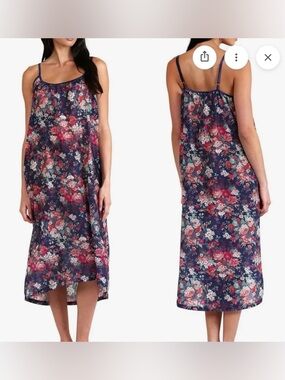 Papinelle Navy Cherry Blossom Spaghetti-Strap Chemise Nightdress